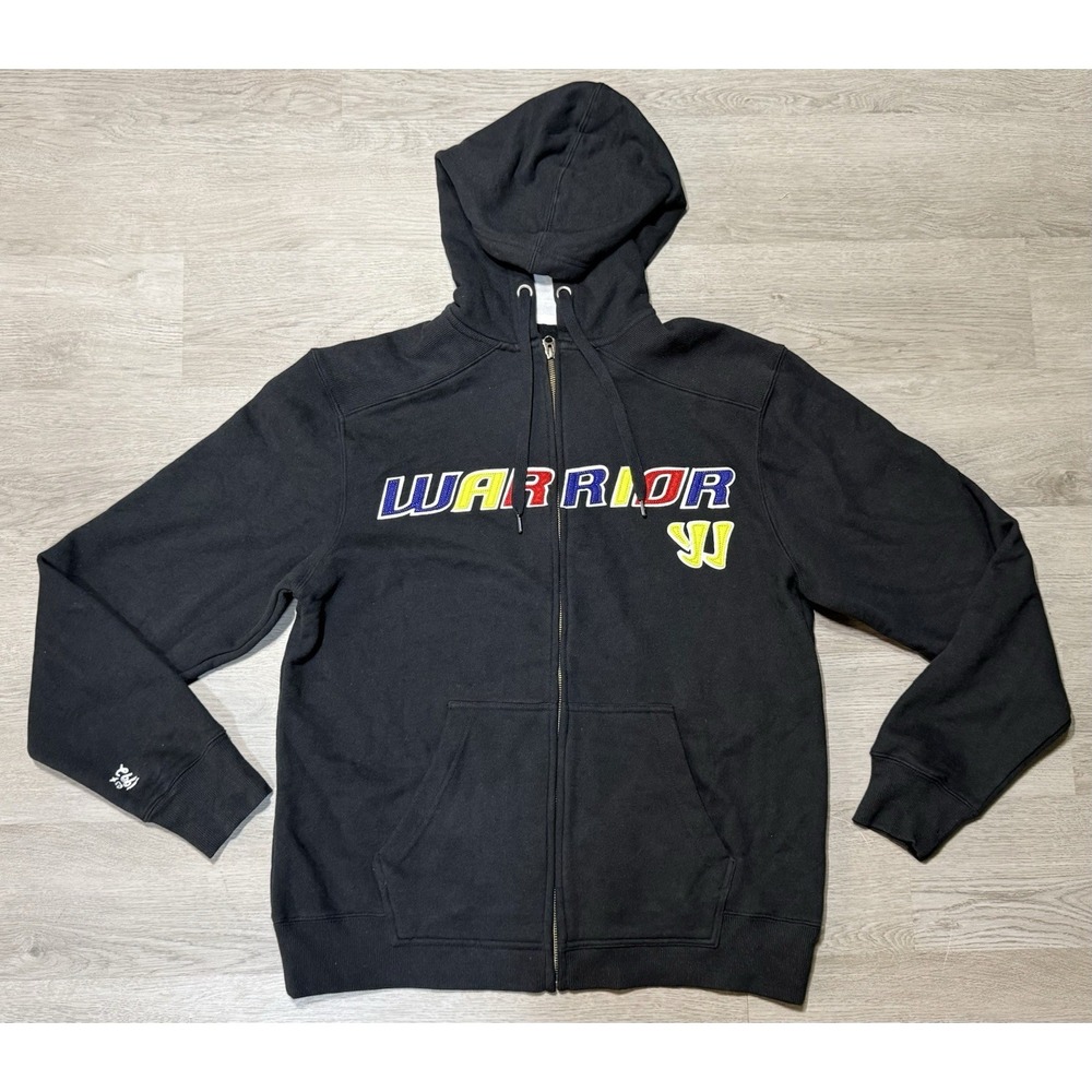 Warrior Full Zip Hoodie Jacket Men Size M Black Logo Fleece Pockets Long Sleeve